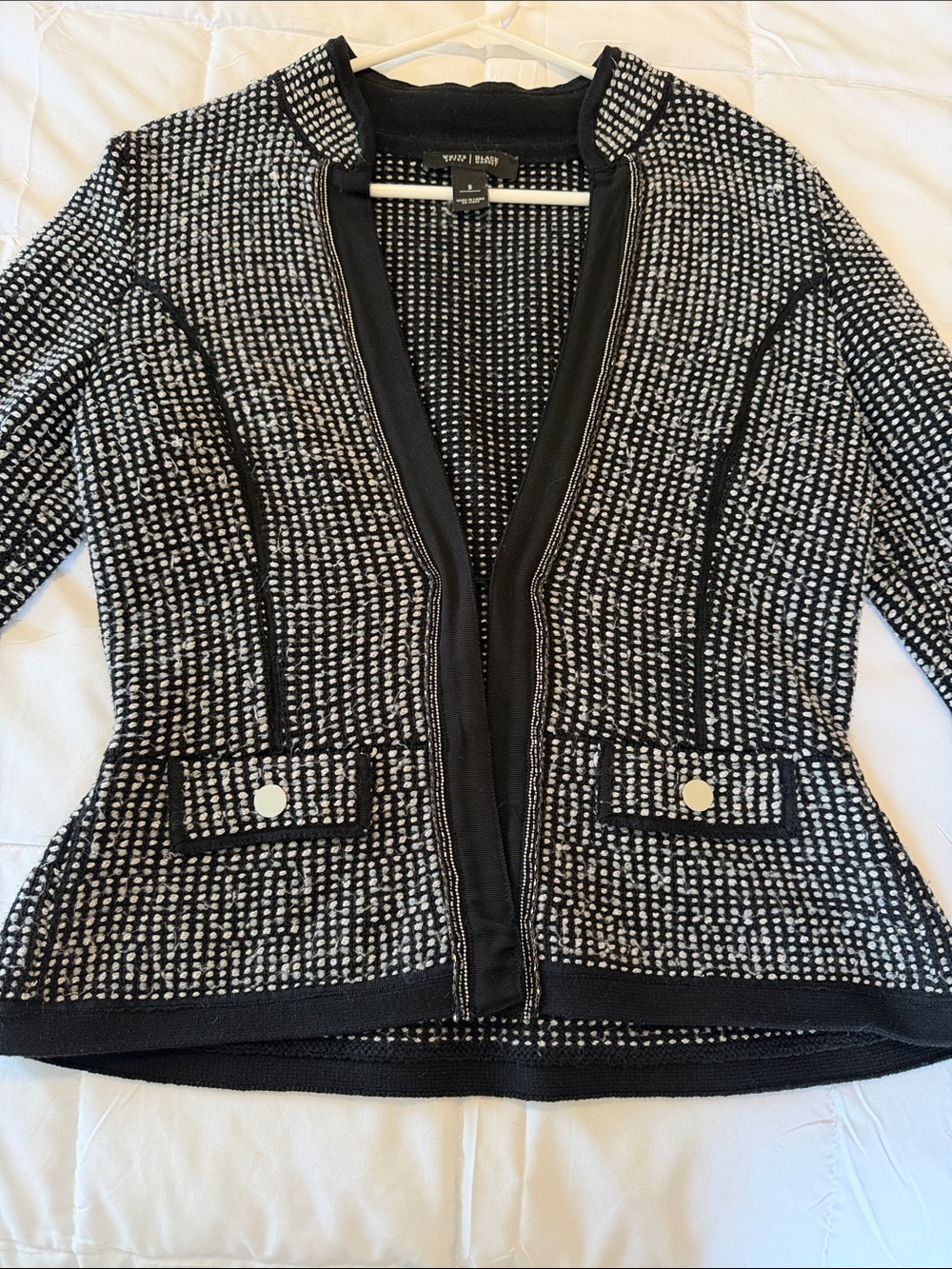 White House Black Market Black & White Knit Zip Blazer